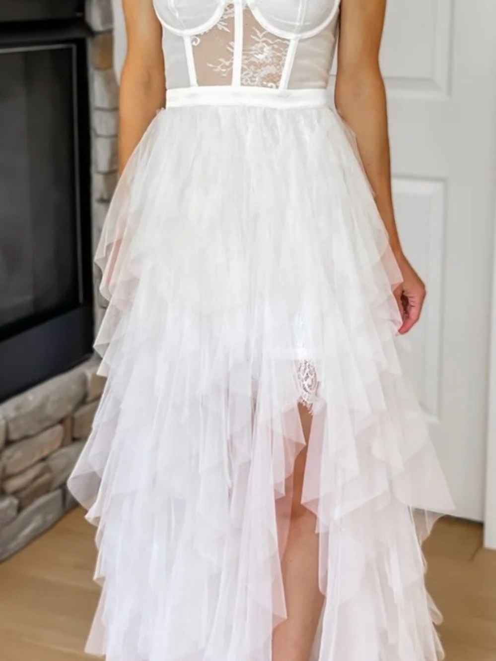 Women's White Tiered Tulle dress ribbed top. New with Tags!